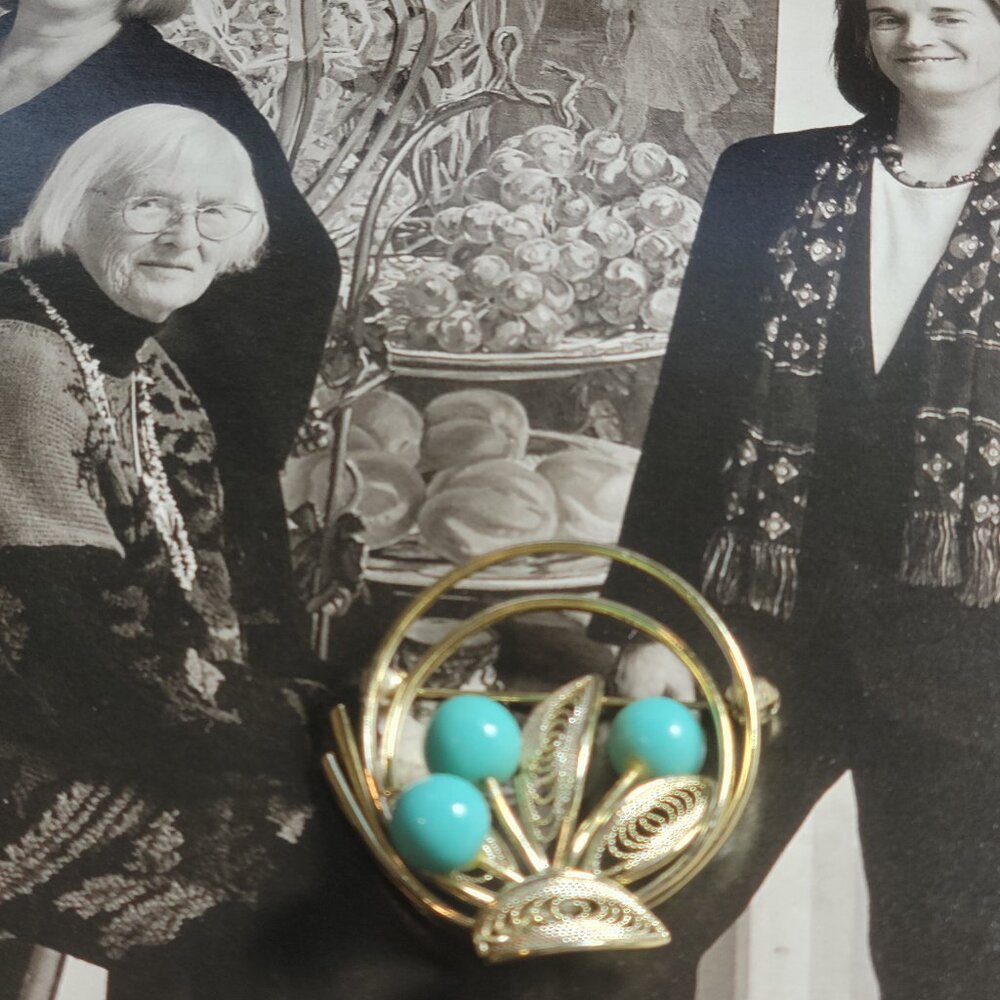 Larimar Beads and Sterling Brooch Vintage Elegant Something Blue Gift Pin Bride